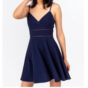 Altar'd State Navy Blue Sleeveless V Neck Fit Flare Mini Skater Dress Size Large